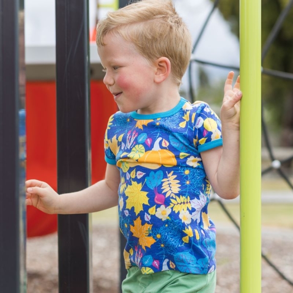 DUNS Sweden Kids Fall Flowers T-shirt - Blue