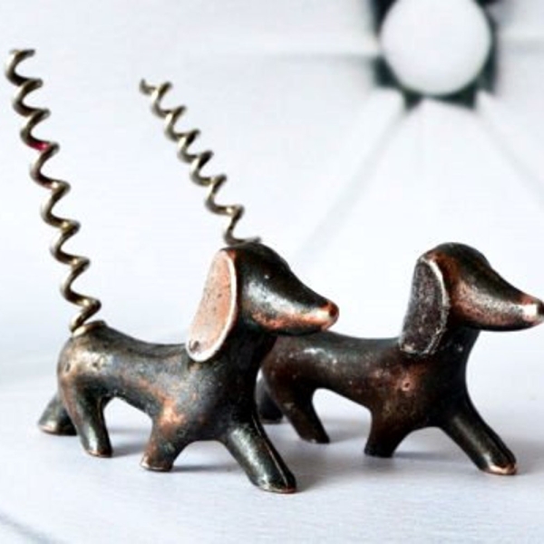 Vintage corkscrew DOG figurine dachshund Art Deco bar decor, animal Walter Bosse, birthday gift for him men, wine bottle opener