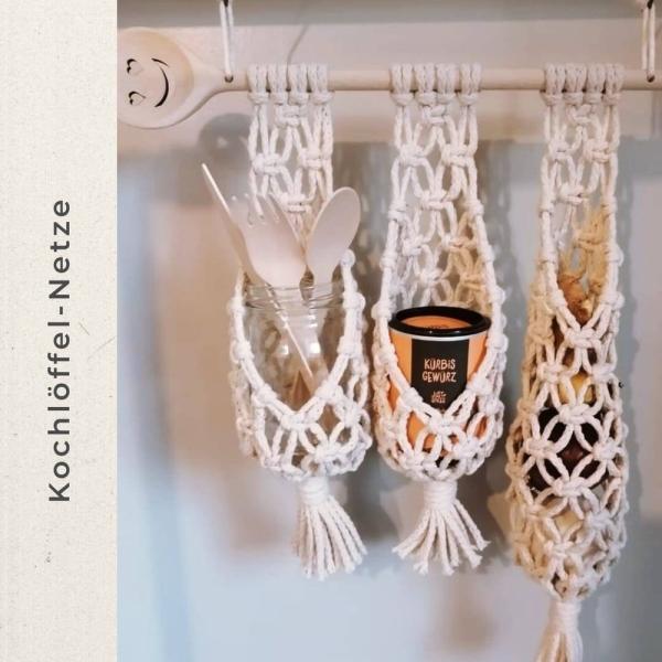Macrame Cooking Spoon Nets - Spice Rack - Fruit Net - Camping - For Camper Motorhome Vanlife - Gift Birthday - Wedding Christmas