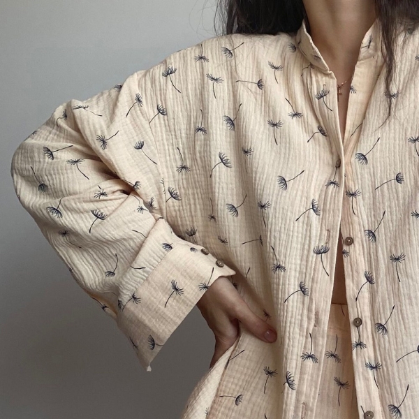 Women's Cotton Pajama Long Pajama Set Handmade Muslin Pyjamas Women's shirt and pants Bridesmaid pajamas Floral Pajama Set  Summer Pajamas