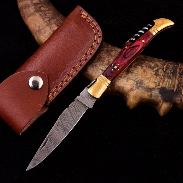 Damascus Folding Knife , Damascus Pocket Knife , Corkscrew Pocket Knife