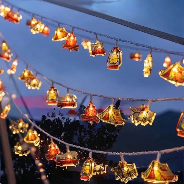 Camping Decoration RV Garland String Lights, 6 foot LED string lights, camp fire light, fairy lights, camping theme Father Day string lights