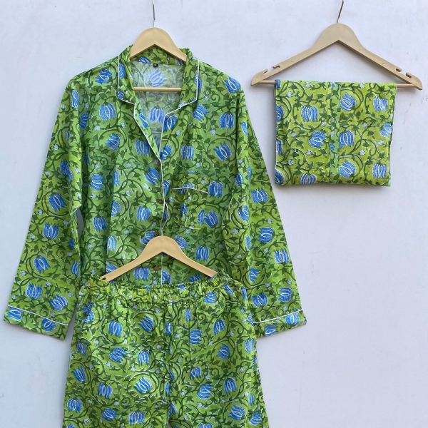 Indian Cotton Pj Set Soft Pajama Set, Gift For Her, Lounge And Sleepwear, Bridesmaid Gift, Cotton Pajamas, Women's Clothing, Long Sleeve Pjs