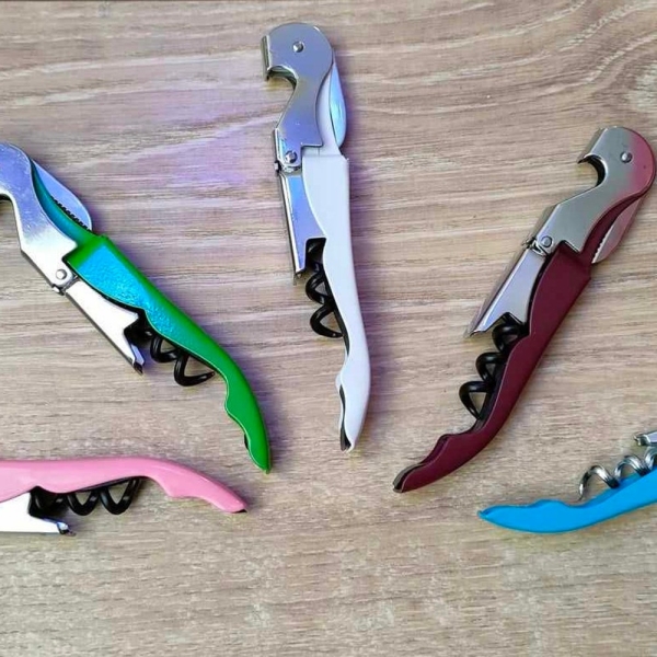 Personalized pink corkscrew with name, Knife, bottle opener, lemonade maker. Assorted colors. Wedding and party gifts.