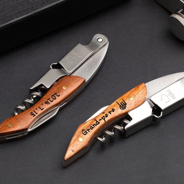 Personalised Corkscrew Engraved Wine Opener with PU Leather Case Wood Handle Bottle Opener Birthday Wedding Gift Best Man Groomsman Gifts