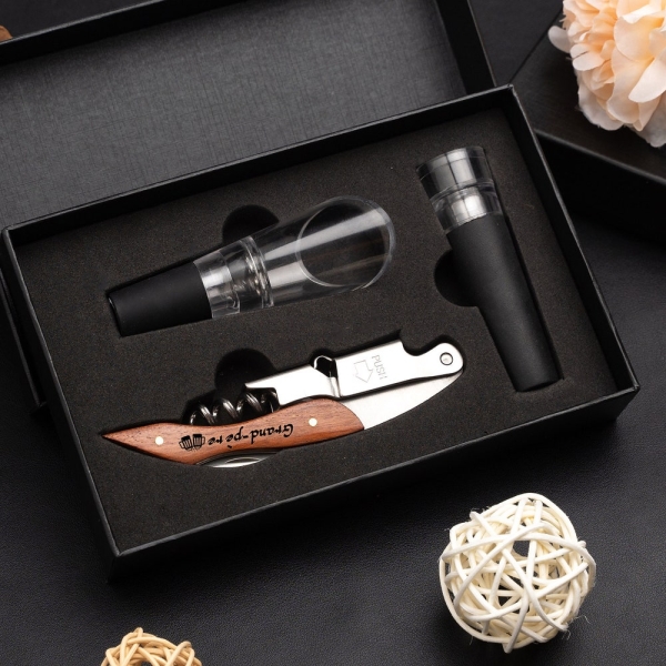 Personalized Wood Corkscrew Set,(Corkscrew,Stopper,Decanting Pourer),Wine Tool Box,Custom Wine Bottle Opener,Wine Lovers Gift,Brithday Gifts