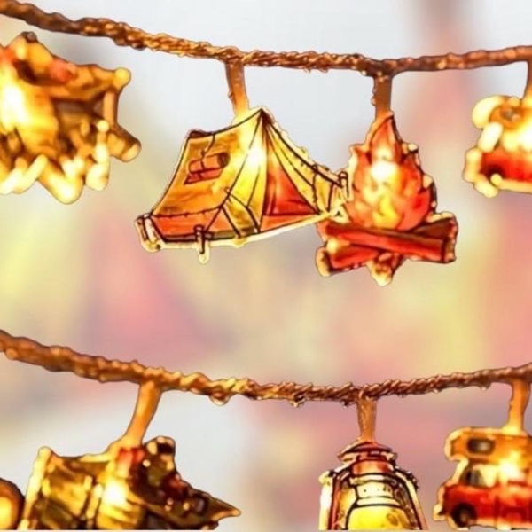 Camp Fire Decoration RV Garland String Lights, 6 ft LED string lights, camping garland, fairy lights, camping theme Father Day string lights