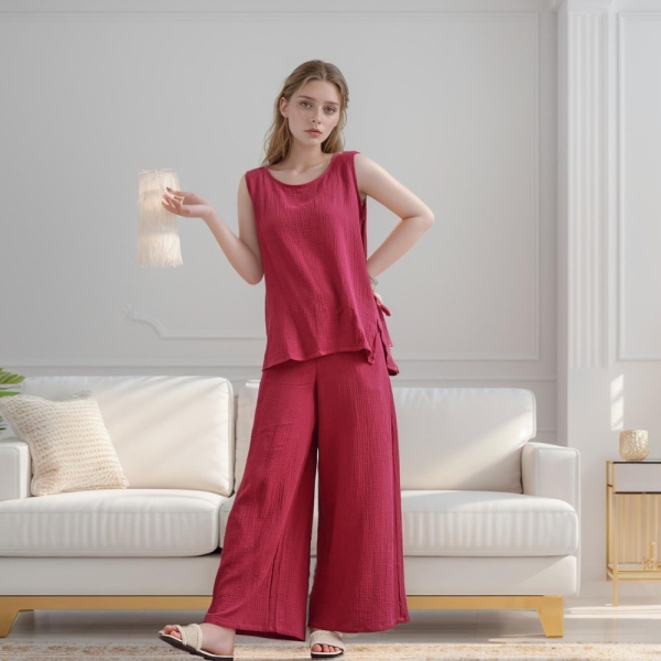 Pure Natural Cotton Sleepwear Double gauze Organic Cotton Pajamas Set Women's Loungewear, Casual Vintage Homewear Garment Soft Nightwear
