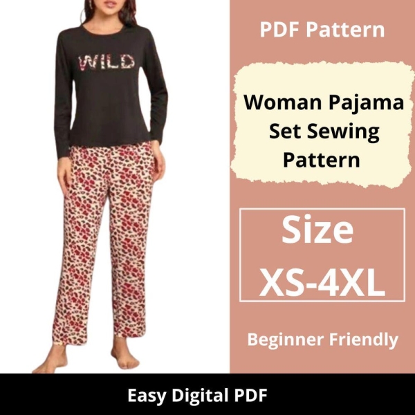 Woman pajamas sewing pattern | Christmas pajamas | Sizes XS to 4XL | Instant download | Easy Digital PDF