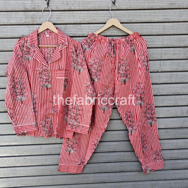Hand Block Print Women's Pajamas, Cotton Pajamas Set , Indian Floral Pajamas, Gift For Her, Sleepwear Night Suit