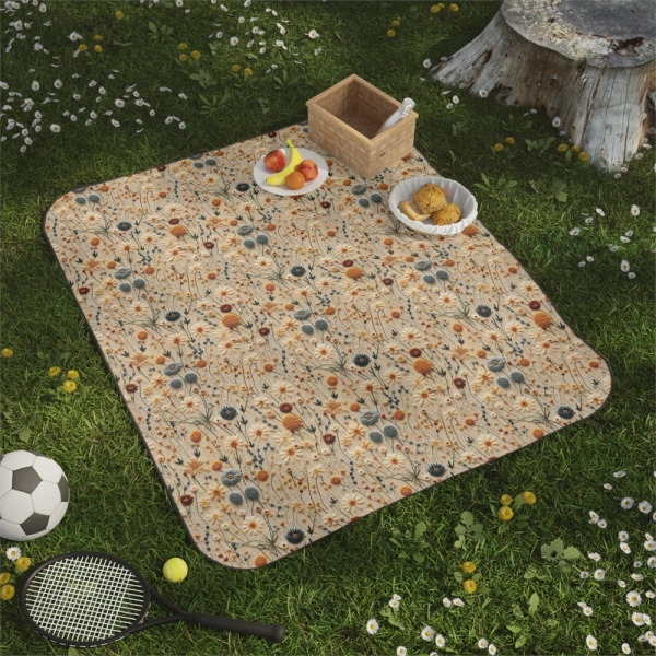 Wildflowers Picnic Blanket, Super Soft, Waterproof, Washable Beach Blanket, Outdoor Blanket, Camping Blanket, Carrying strap included/61x51”