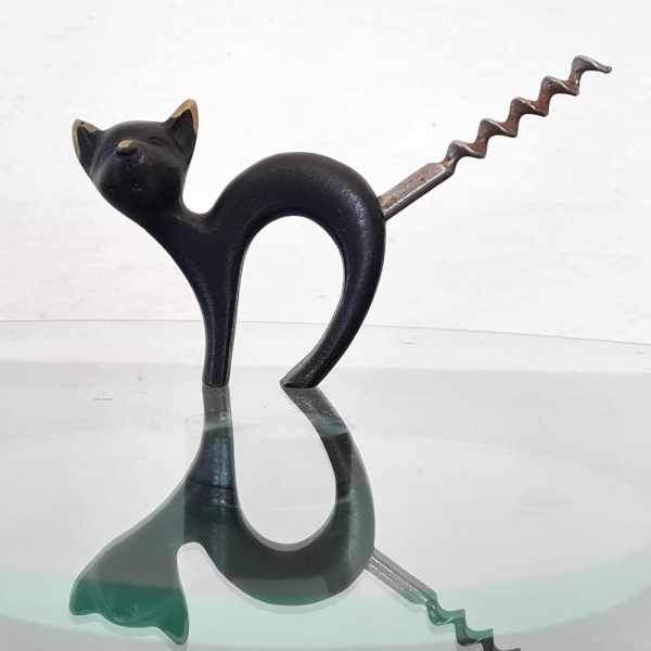 Black Brass Cat Corkscrew Walter Bosse for Herta Baller Collection, Modern 50s Vienna Bronze Hagenauer Richard Rohac, Cat Lover Gift
