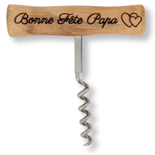 Personalized Wooden Corkscrew with Laser Engraving | Ergonomic Wooden Handle & Solid Metal Tip | Ideal for Wine Lovers