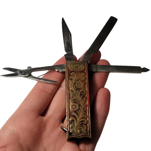 Brilock Pocket Travel Multi-Tool Vintage Folding Knife Soviet Travel Tools Corkscrew Nail Scissors Tweezers USSR