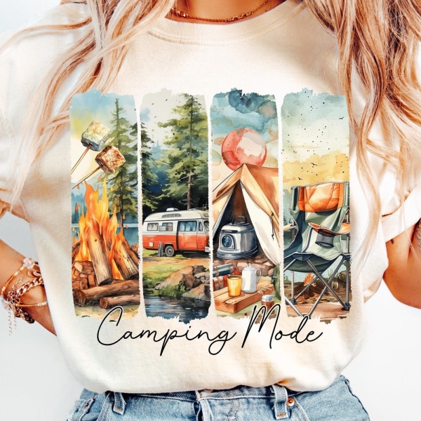 Camping Mode PNG, Retro Summer PNG, Family Adventure, Sublimation Design, Brushstroke, Outdoors, Camping Shirt Design, Vintage Camping