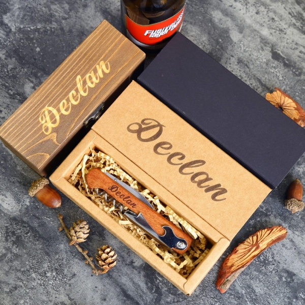 Personalized Wood Handle Corkscrew Opener, Custom Red Wine Opener, Men's Groomsmen Best Man Groom Gift for Him, Birthday Gift for Boss