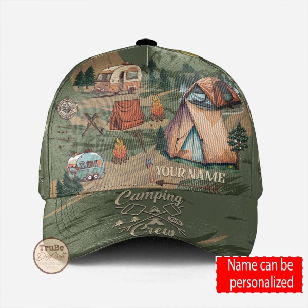 Personalized Camping Crew Baseball Caps, Custom Name Camper Classic Cap for Men Women,Advanture Camping Caps, Camping Lovers Gift for Dad