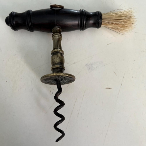 antique Henshall type corkscrew with brush