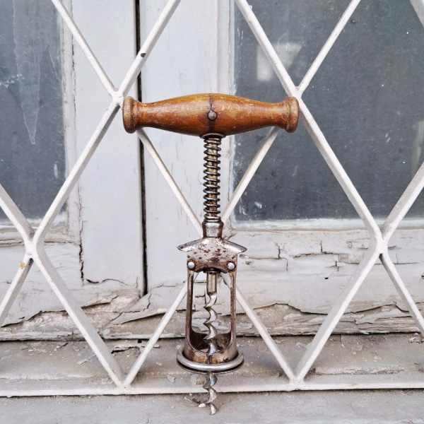 Vintage Wooden Handle Corkscrew w/Suspension