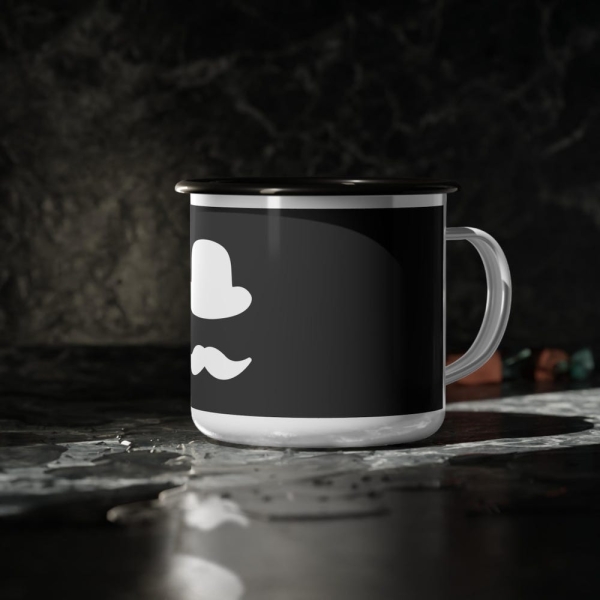Bowler Hat Mustache Enamel Camp Cup, Camping Mug, Outdoor Enamel Mug, Retro Camp Cup, Hipster Mug