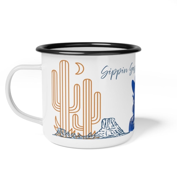 Cowgirl Enamel Camp Cup - Rustic Camping Mug, Western Decor, Adventure Lover Gift, Unique Outdoor Accessory, Gifting for Nature Lovers
