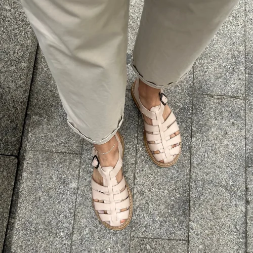 Leather Fisherman Sandals: Beige Closed Toe
