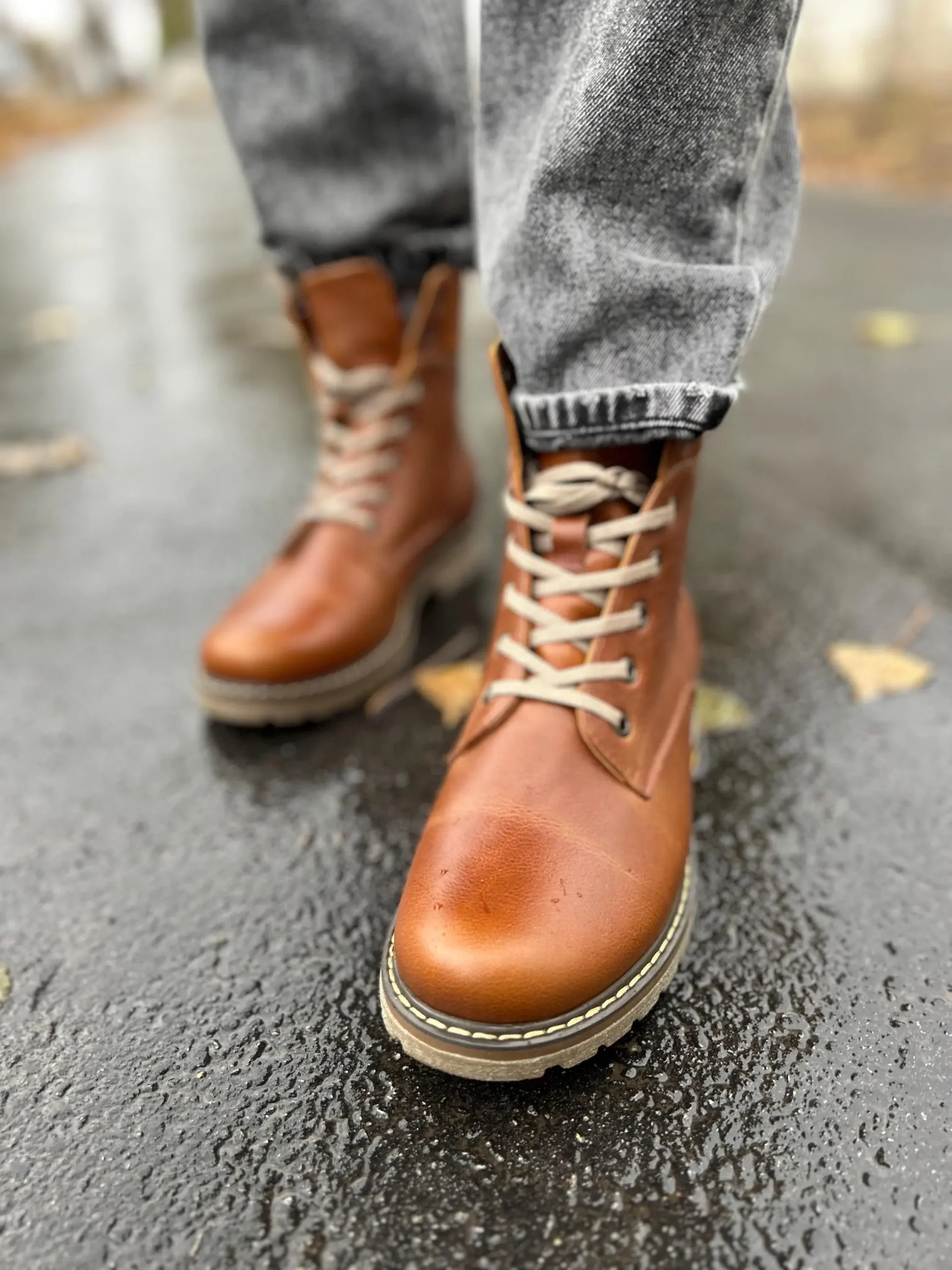 Women’s Camel Leather Winter Combat Boots