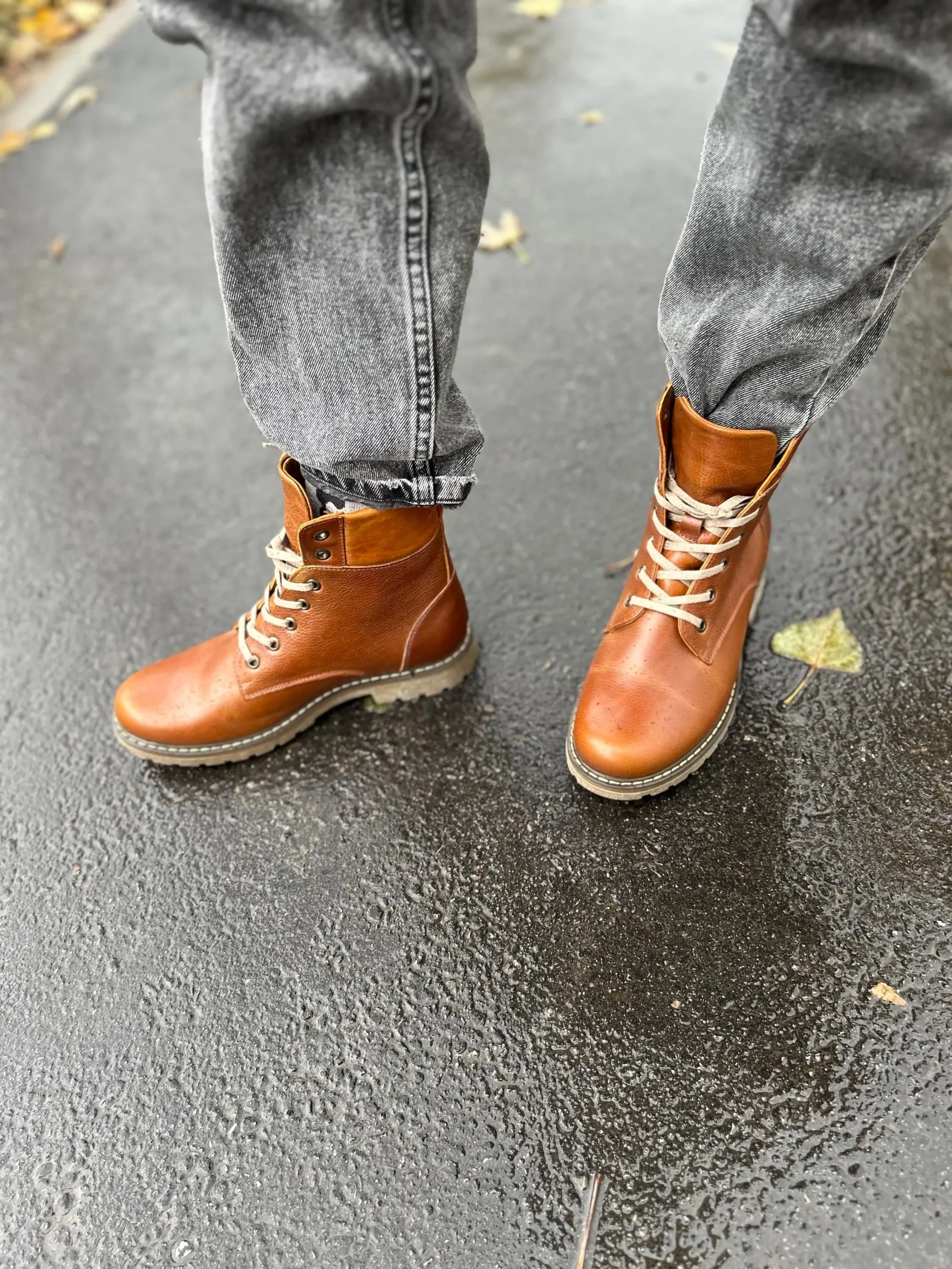 Women’s Camel Leather Winter Combat Boots