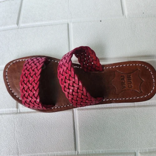 Women’s Red Braided Double Strap Moroccan Flats